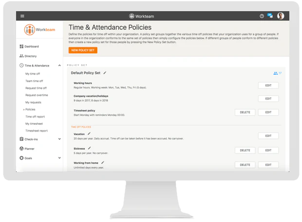 screenshot of Workteam Time & Attendance